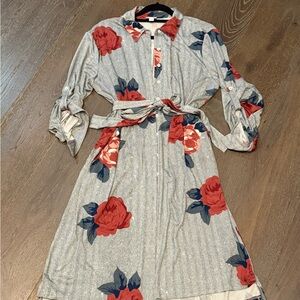 LuLaRoe Longsleeve button down Floral Dress with Red Accents